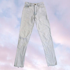 Vtg 80s Guess USA Acid Wash Light Denim Distressed Boot Cut Retro Mom Jean Sz 28